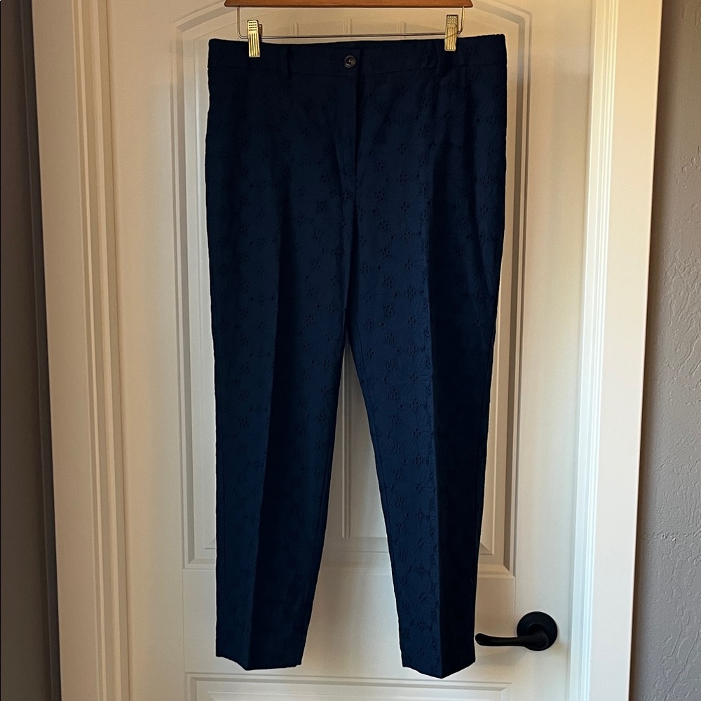 Ann Taylor navy eyelet straight leg ankle pants